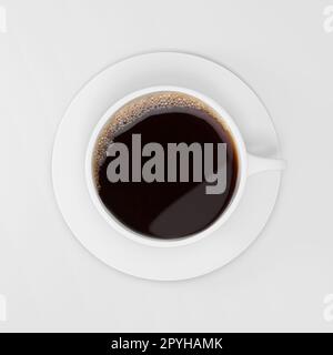 Draufsicht auf eine Tasse Kaffee, isolieren auf weiß Stockfoto