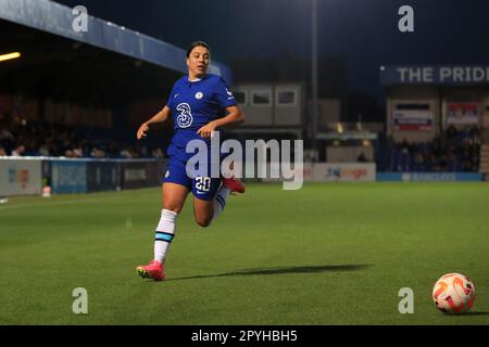 Kingston, Großbritannien. 03. Mai 2023. Sam Kerr von Chelsea Women in Aktion während des FA Women's Super League-Spiels zwischen Chelsea Women und Liverpool Women im Cherry Red Records Stadium, Kingston, England, am 3. Mai 2023. Foto von Carlton Myrie. Nur redaktionelle Verwendung, Lizenz für kommerzielle Verwendung erforderlich. Keine Verwendung bei Wetten, Spielen oder Veröffentlichungen von Clubs/Ligen/Spielern. Kredit: UK Sports Pics Ltd/Alamy Live News Stockfoto