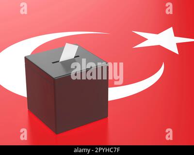 Wahlurnen mit türkischer Flagge, Konzeptbild für Wahlen in Turkiye Stockfoto