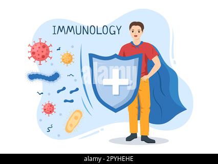 Immunologie Illustration mit Menschen Immunschutz System hilft, Infektionen und schädliche Bakterien in Cartoon Hand Drawn Templates loszuwerden Stockfoto