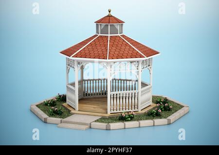 Pavillon isoliert auf blauem Hintergrund. 3D Abbildung. Stockfoto