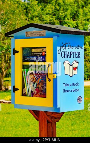 A Little Free Library steht an einer Straßenecke, 30. April 2023, in Loxley, Alabama. Little Free Libraries sind Teil eines kostenlosen, öffentlichen Buchaustauschs. Stockfoto