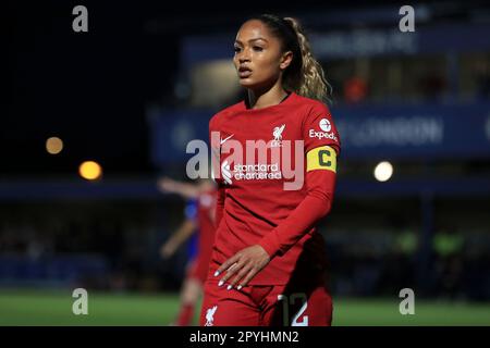 Kingston, Großbritannien. 03. Mai 2023. Taylor Hinds von Liverpool Women gesehen während des FA Women's Super League-Spiels zwischen Chelsea Women und Liverpool Women am 3. Mai 2023 im Cherry Red Records Stadium in Kingston, England. Foto von Carlton Myrie. Nur redaktionelle Verwendung, Lizenz für kommerzielle Verwendung erforderlich. Keine Verwendung bei Wetten, Spielen oder Veröffentlichungen von Clubs/Ligen/Spielern. Kredit: UK Sports Pics Ltd/Alamy Live News Stockfoto