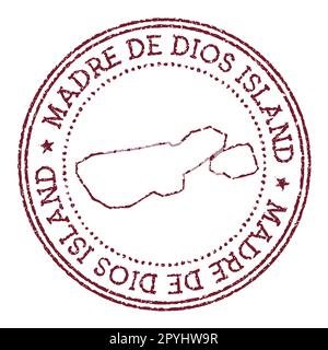 Madre de Dios Island Rundstempel mit Inselkarte. Vintage-roter Passstempel mit kreisförmigem Text und Sternen, Vektorgrafik. Stock Vektor