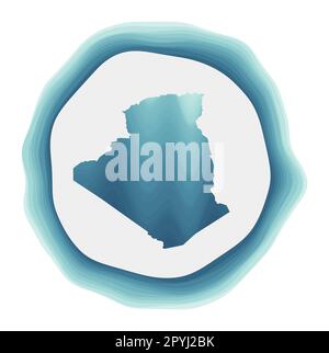 Algerien-Logo. Dienstmarke des Landes. Geschichtetes kreisförmiges Schild um die algerische Grenzform. Tolle Vektordarstellung. Stock Vektor
