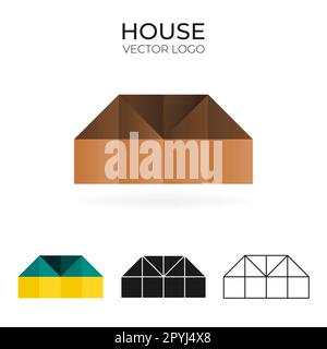 Origami-Vektorlogo und Symbol mit Haus. Stock Vektor