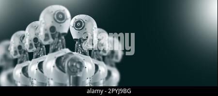 KI-gestützte Massenproduktion: Intelligente Fabriken, Industrie 4,0, M2M-Automatisierung, 3D Humanoid Roboter und KI-gestützte Technik für die zukünftige Industrie Stockfoto