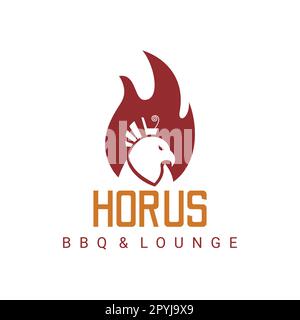 Logo-Design von Horus BBQ und Longue. Vektordarstellung Des Designkonzepts Mit Flachen Logos. Stock Vektor