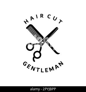 Design des Barbershop Logo-Vektors – Schere und Kamm Stock Vektor