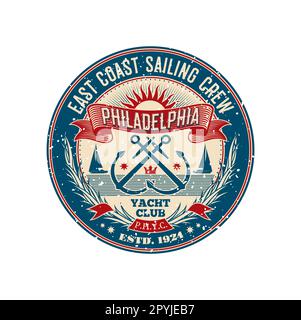 Yachtclub Retro Patch, Segel Regatta alte Marke. Symbol für ein Abenteuer im Meer, Vektorstempel für die Seereise oder ein Segelsportfeld. Yachtrennbahn-Crew Stock Vektor