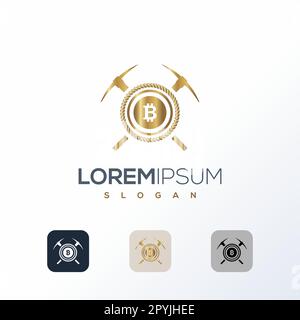 Vektordarstellung der Designvorlage für das Mining-Logo. Logo-Design für Unternehmen, Finanzen, Kryptowährung, Online-Shop, Mining, Blockchain, Bitcoin, cr Stock Vektor