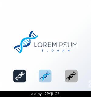 DNA-Logo-Designvorlage. Vektor-Logo-Symbol für Wissenschaft, Medizin, Biotechnologie, Biochemie, Genetik, Labor. Stock Vektor