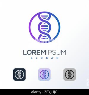 DNA-Logo-Designvorlage. Vektor-Logo-Symbol für Wissenschaft, Medizin, Biotechnologie, Biochemie, Genetik, Labor. Stock Vektor