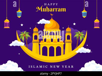 Happy Muharram Islamic New Year Vector Illustration with Muslims Celebration in Flat Cartoon handgezeichnete Landing Page Background Templates Stock Vektor