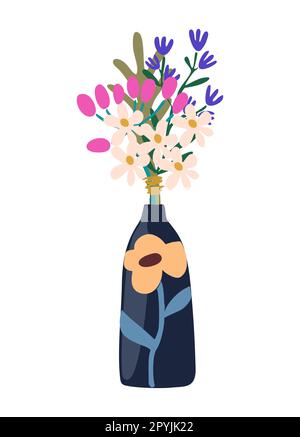 Wunderschöne blühende Blumen in Vase Vektor isoliert. Stock Vektor