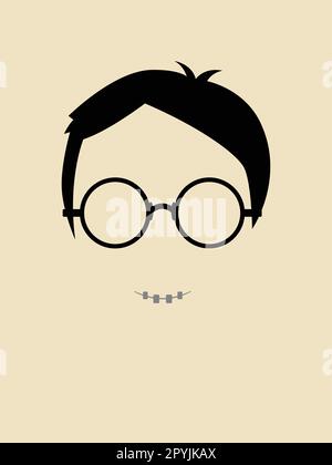 Gesichtssymbol eines Jungen, der Brille und Zahnspange trägt Stock Vektor