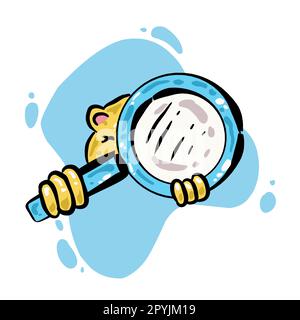 Abbildung: Suche nach Symbolen, niedliche Lupe in Blau. Perfekt für Social-Media-Symbole, Anzeigen, Posterelemente, Marketingelemente und Suchmaschinen Stockfoto