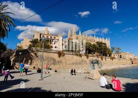 parque del Mar y Catedral de Mallorca , siglo XIII, Monumento Histórico-artístico, Palma, mallorca, islas baleares, España, europa Stockfoto