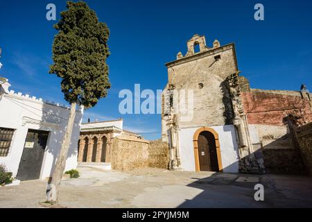 Primitiva Iglesia Parroquial de Nuestra Señora de la Encarnación, sigloXVII, Castillo de Huelva, siglo X, Cerro de Las Torres. Monumento Nacional, Á Stockfoto