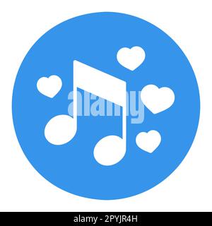 Musikalische Note mit Herzzeichen isoliertes Glyphe-Symbol. Vektordarstellung, Romantikelemente. Aufkleber, Patch, Marke, Karte für die Ehe, valentine Stockfoto