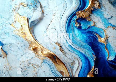 Luxuriöser Marmorhintergrund in Weiß, Blau und Gold. Natursteinfarbenes Materialmuster. Kreative Kunst. Stockfoto