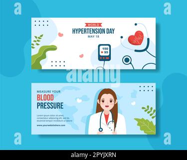 World Hypertension Day Horizontales Banner Handgezeichnete Vorlagen Hintergrunddarstellung Stockfoto