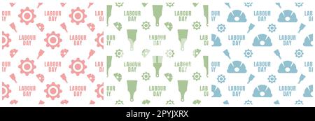 Set von Happy Labor Day Seamless Pattern Design Illustration mit verschiedenen Berufen in Template Hand Drawn Stockfoto