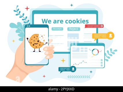 Internet-Cookies Technologieabbildung mit Track-Cookie Aufzeichnung des Surfens einer Website in flachen, handgezeichneten Landing-Page-Vorlagen für Cartoons Stockfoto