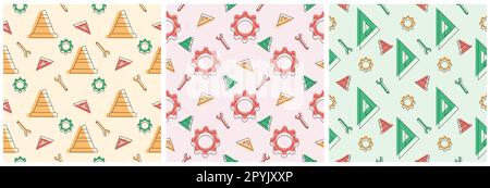 Set von Happy Labor Day Seamless Pattern Design Illustration mit verschiedenen Berufen in Template Hand Drawn Stockfoto