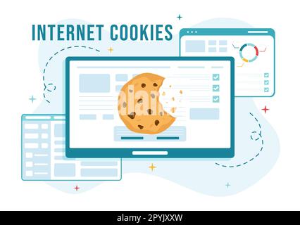 Internet-Cookies Technologieabbildung mit Track-Cookie Aufzeichnung des Surfens einer Website in flachen, handgezeichneten Landing-Page-Vorlagen für Cartoons Stockfoto