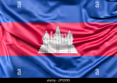 Geraffte Flagge Kambodschas. 3D-Rendering Stockfoto