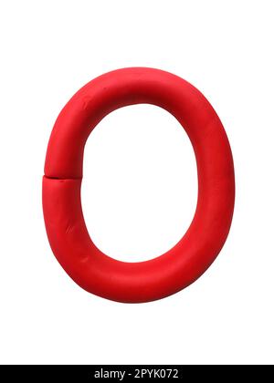 Handgefertigtes Plastikalphabet isoliert auf weißem Hintergrund. Englische bunte Buchstaben von Modelliermist Stockfoto