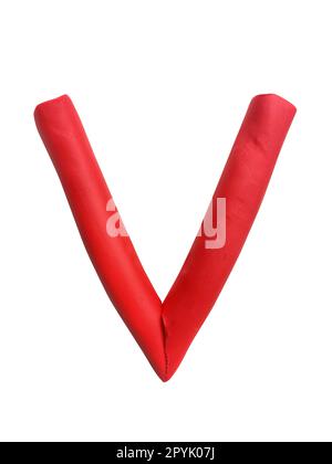 Handgefertigtes Plastikalphabet isoliert auf weißem Hintergrund. Englische bunte Buchstaben von Modelliermist Stockfoto