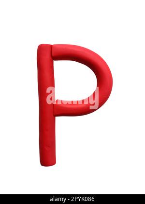 Handgefertigtes Plastikalphabet isoliert auf weißem Hintergrund. Englische bunte Buchstaben von Modelliermist Stockfoto