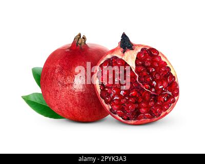 Saftiger Granatapfel-Frucht isoliert auf weißem Hintergrund Stockfoto