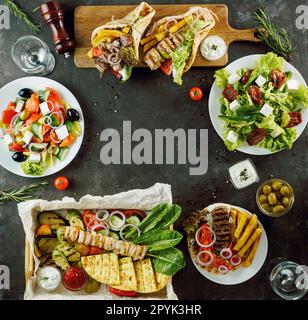 Griechische Küche, Auswahl an Gerichten Stockfoto