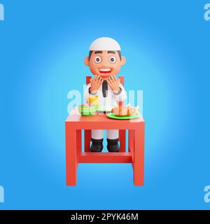 3D Darstellung eines muslimischen Charakters Breaking Fast Stockfoto