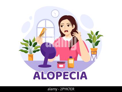 Alopezie Illustration mit Haarausfall Autoimmunerkrankung und Glatze im Gesundheitswesen flache Cartoon handgezogene Banner oder Landing-Page-Vorlagen Stockfoto