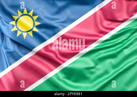 Rüschelflagge von Namibia. 3D-Rendering Stockfoto