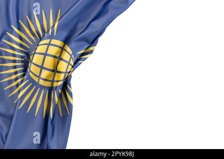 Flagge des Commonwealth of Nations in der Ecke auf weißem Hintergrund. 3D-Rendering. Isoliert Stockfoto