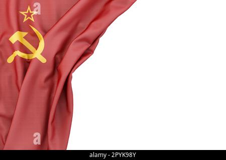 Flagge der UdSSR in der Ecke auf weißem Hintergrund. Isoliert. 3D-Rendering. Isoliert Stockfoto