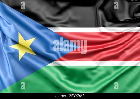 Raffled Flag of South Sudan. 3D-Rendering Stockfoto