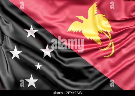 Geraffte Flagge von Papua-Neuguinea. 3D-Rendering Stockfoto