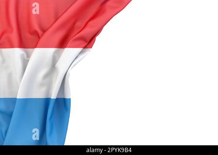 Luxemburgische Flagge in der Ecke auf weißem Hintergrund. 3D-Rendering. Isoliert Stockfoto