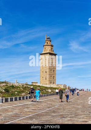 Der Turm des Herkules in La Coruna, Spanien (Torre de Hércules), ist der älteste Leuchtturm der Welt Stockfoto