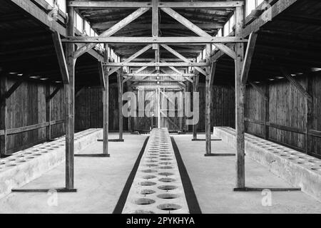 Das unmenschliche Innere der Kasernen des VernichtungskZ in Polen aus der Zeit des Zweiten Weltkriegs Stockfoto