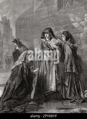 Mary, Königin von James II., mit dem Kleinkind James Francis Edward Stuart, Prinz von Wales, verlässt England im Dezember 1688 nach Frankreich. Nach einer Illustration in den London Illustrated News, 3. August 1872. Stockfoto