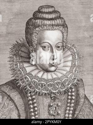 Marie de Medici, 1573-1642. Königin von Frankreich und Navarra als zweite Ehefrau von König Heinrich IV Nach einem Abdruck von Johannes Wierix. Stockfoto