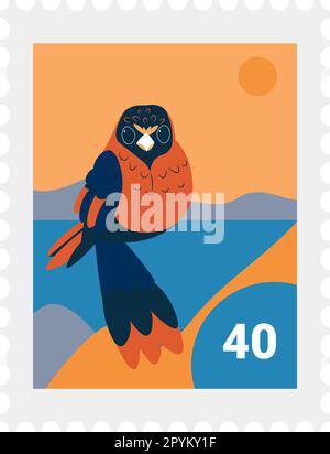 Postmarke mit Bullfinch, Zeichen oder Stempelvektor Stock Vektor