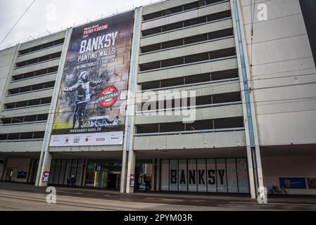 Banksy Exhibition in der Messe Basel, Messe- und Handelszentrum Basel, Basel, Schweiz Stockfoto